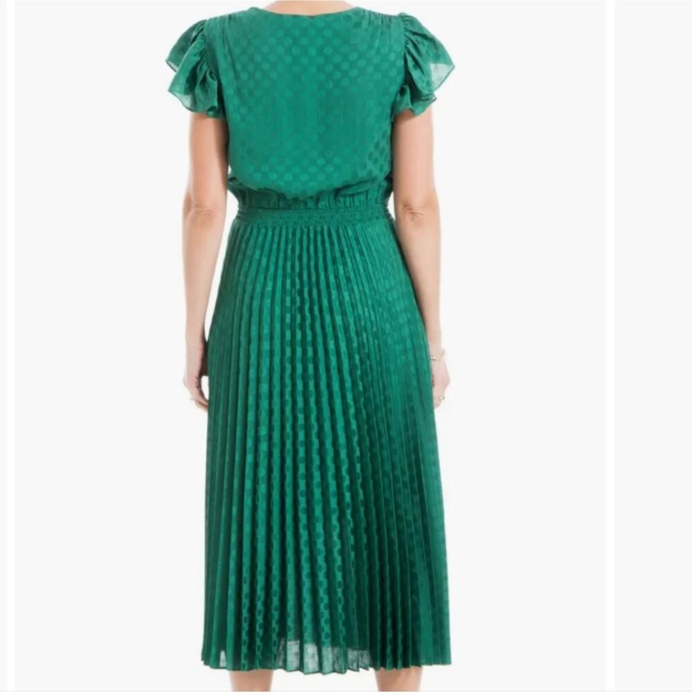 Max Studio Jade Green Pleated Satin Polka Dot Midi Dress NWT Flutter Sleeve Sm - Picture 4 of 12